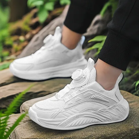 Kids Sneakers Boys Rotary Buckle Running Shoes Breathable Mesh Sport Shoes Lightweight Casual Outdoor Walking Shoes
