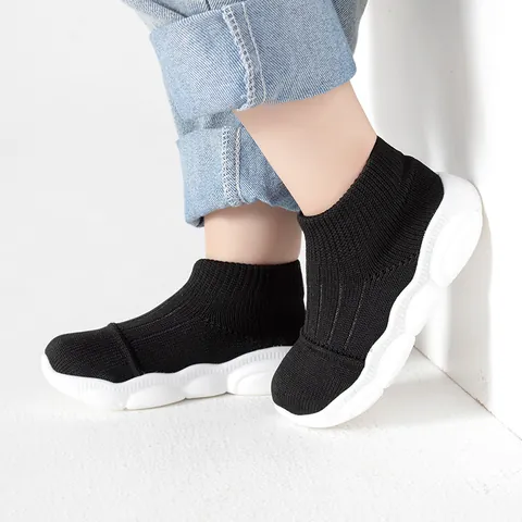 Toddler Sock Shoes Knitted Cotton Upper Non-Slip TPE Soft Sole First Walkers Slip-On Floor Shoes For Infant Baby Boys Girls