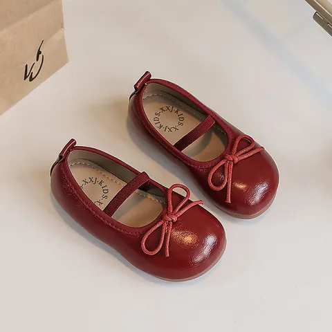 Girls Princess Mary Jane Shoes Sweet Bowknot Soft Sole PU Leather Flat Dress Shoes For Kids Spring Autumn Wedding Party