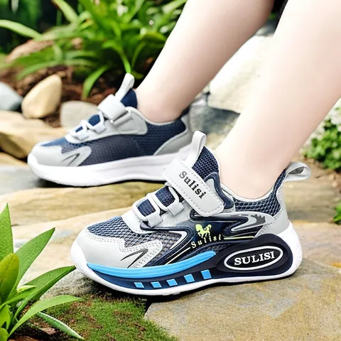 Zapatillas de Malla para Niños Verano Transpirables Ligeras Antideslizantes Zapatos Deportivos Infantiles Zapatos Daddy Modernos Botón Giratorio Calzado Casual