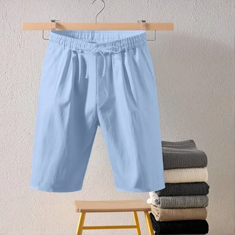 Pantaloncini Uomo Casual in Cotone Lino Traspiranti Vestibilità Larga Estivi Tinta Unita Amekaji Pantaloni a Cinque Punti