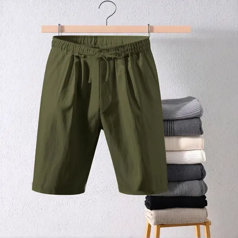 Pantaloncini Uomo Casual in Cotone Lino Traspiranti Vestibilità Larga Estivi Tinta Unita Amekaji Pantaloni a Cinque Punti