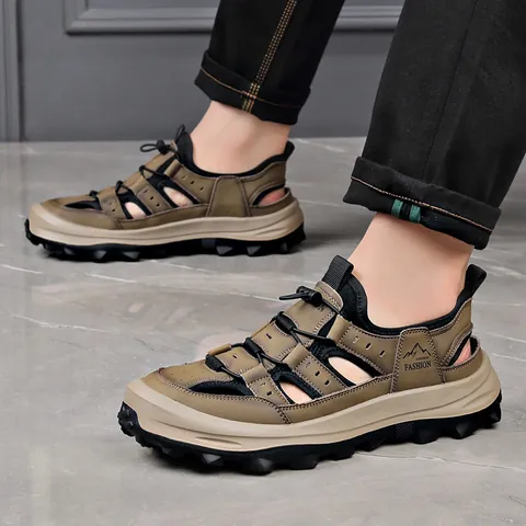 Herren Outdoor Sandalen Geschlossene Zehen Sommer Strand Wasser Schuhe Mode Lässig Atmungsaktiv Ausgehöhlt Mikrofaser Leder Schaumstoffsohle Sandalen