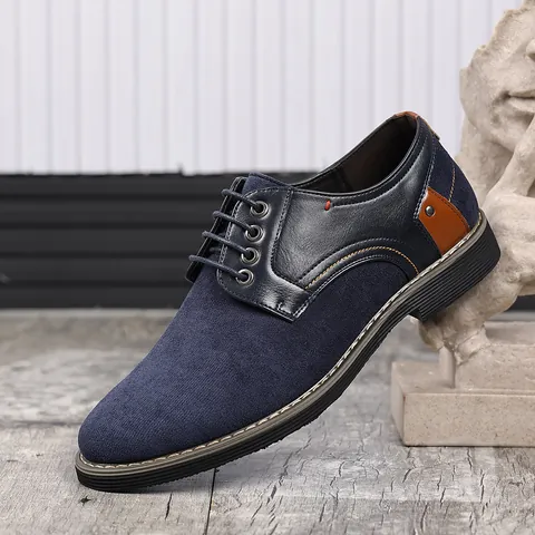 Scarpe Casual in Pelle da Uomo Eleganti con Semicupola in PU Satinato Punta Tonda Allacciate Derby alla Moda con Suola Spessa per Lavoro e Tempo Libero