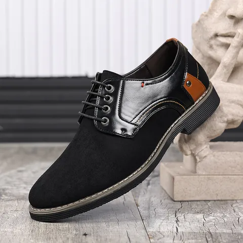 Scarpe Casual in Pelle da Uomo Eleganti con Semicupola in PU Satinato Punta Tonda Allacciate Derby alla Moda con Suola Spessa per Lavoro e Tempo Libero