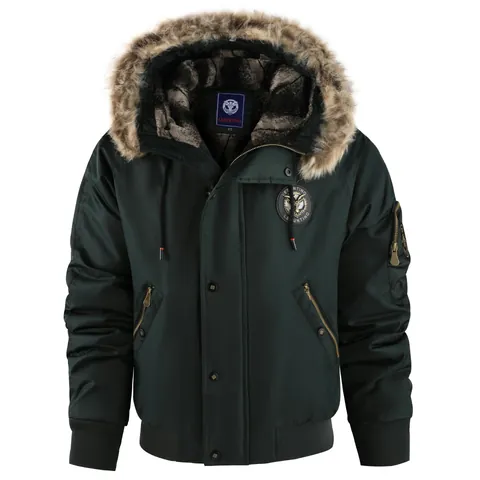Men's Winter Thickened Cotton Padded Jacket Hooded Faux Fur Collar Warm Windproof Casual Coat Plus Size Outerwear
