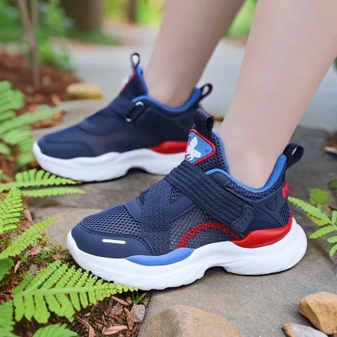 Chaussures de Course Respirantes en Maille pour Garçons Baskets Légères Antidérapantes à Scratch pour Sport Extérieur