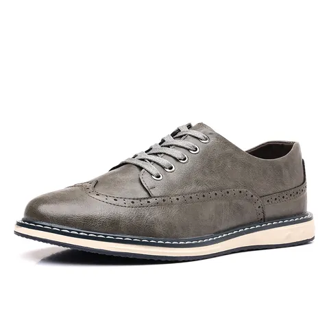 Herren Brogue Freizeit PU Lederschuhe Atmungsaktiv Wingtip Perforiert Flachschuhe Breit Passform Täglich Business Schnürschuhe