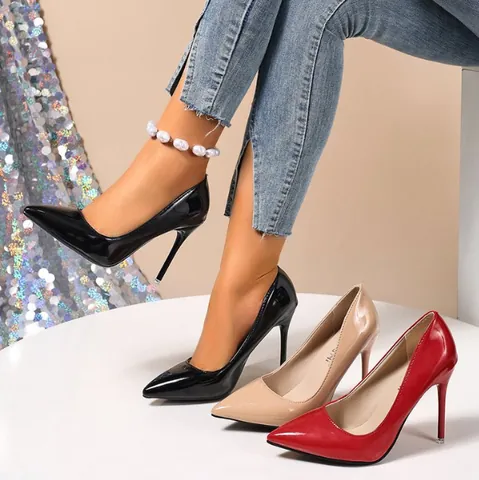 Women Sexy Pointed Toe Stiletto High Heels 2025 Spring Summer Patent Leather Microfiber Office Lady Commuter Dress Shoes Plus Size 35-44