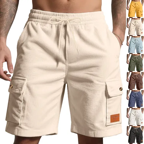 Pantaloncini Cargo da Uomo in Velluto a Coste High Street Americano Colore Unito Coulisse Pantaloncini a Cinque Punti Dritti per Esterno