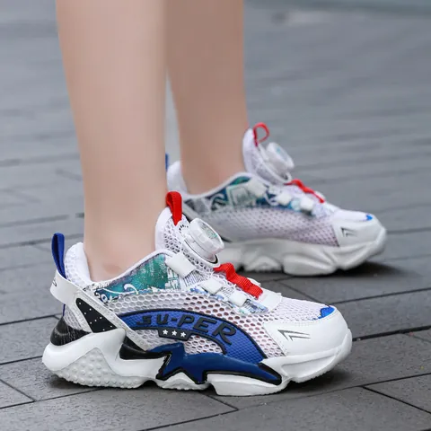 Boys Breathable Mesh Running Shoes Rotary Dial Fastening Lightweight Sport Sneakers For Kids Teens Outdoor Comfortable Athletic Footwear