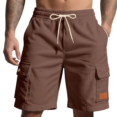 Pantaloncini Cargo da Uomo in Velluto a Coste High Street Americano Colore Unito Coulisse Pantaloncini a Cinque Punti Dritti per Esterno