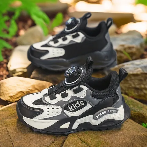 Kinder Meisjes Lichtgewicht Sneakers Ademende Mesh Synthetisch Leer Schoenen Met Draaisluiting Color Block Hardloopschoenen