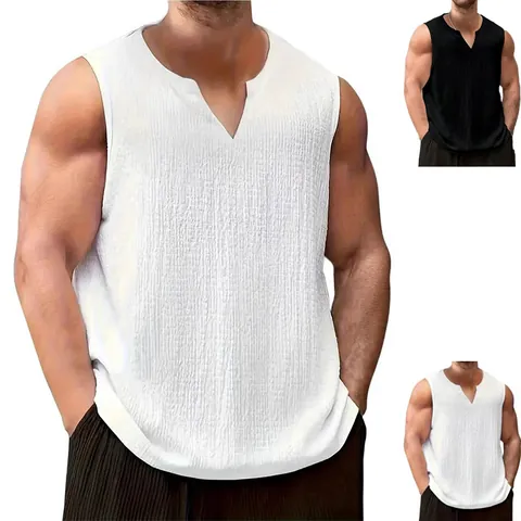 Men Summer Sporty Tank Top V Neck Breathable Mesh Textured Sleeveless Gym Vest Polyester Solid Color Slim Fit Top
