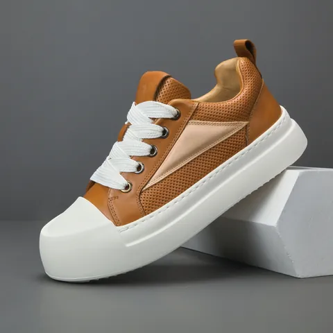Baskets de Mode pour Hommes en Cuir de Vachette Véritable Semelle Épaisse Augmentation de Taille Respirant Chaussures