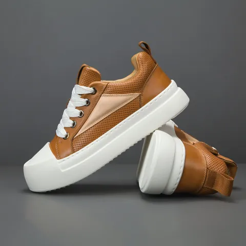 Baskets de Mode pour Hommes en Cuir de Vachette Véritable Semelle Épaisse Augmentation de Taille Respirant Chaussures