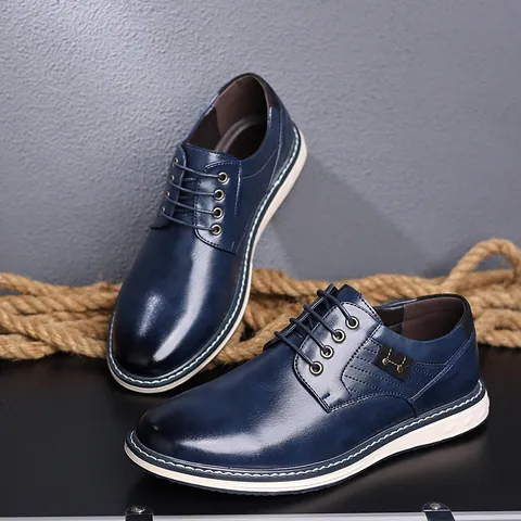 Herren Casual PU Lederschuhe Business Mode Vielseitig Schnürung Low Top Rutschfest Wasserdicht Große Größen Koreanischer Stil Derby-Schuhe