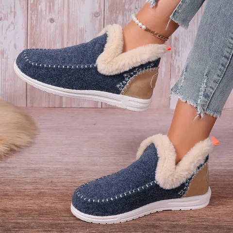 Dames Korte Sneeuwlaarzen Fleece Gevoerd Stof Polyurethaan Zool Warm Instapper Grote Maat Winter Outdoor Casual Laarzen