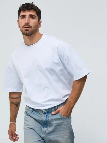 Heren Oversized Katoenen T-Shirt Zwaargewicht Effen Kleur Ronde Hals Afhangende Schouders Zomer Korte Mouw Tee Top Casual Streetwear