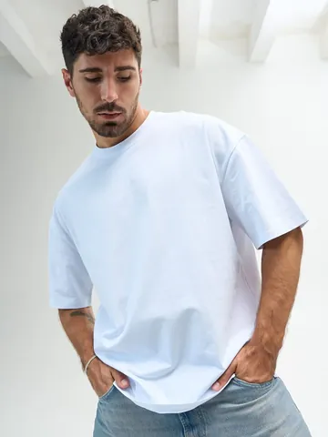 Heren Oversized Katoenen T-Shirt Zwaargewicht Effen Kleur Ronde Hals Afhangende Schouders Zomer Korte Mouw Tee Top Casual Streetwear