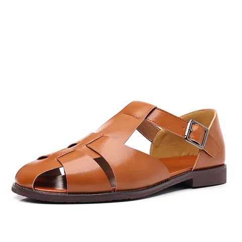 Herren Roman Caged Sandalen Atmungsaktiv Ausgeschnitten Geschlossene Zehenpartie Fischer Schuhe PU Leder Schnalle Lässige Outdoor Sandalen