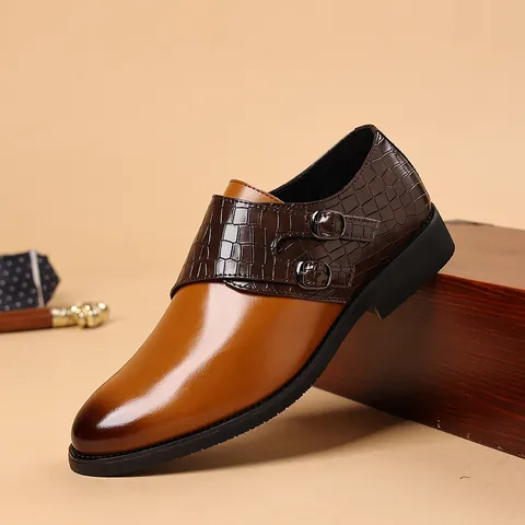 Herren Double Monk Strap Dress Schuhe PU Leder Krokodil Prägemuster Business Casual Formelle Loafer Für Büro Hochzeit