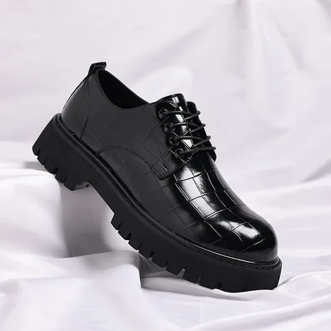 Herren Britisches Design Große Zehe Lederschuhe Dicke Sohle Krokodil Muster PU Leder Business Casual Erhöhung Schuhe