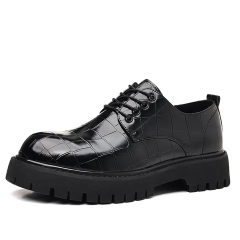 Herren Britisches Design Große Zehe Lederschuhe Dicke Sohle Krokodil Muster PU Leder Business Casual Erhöhung Schuhe
