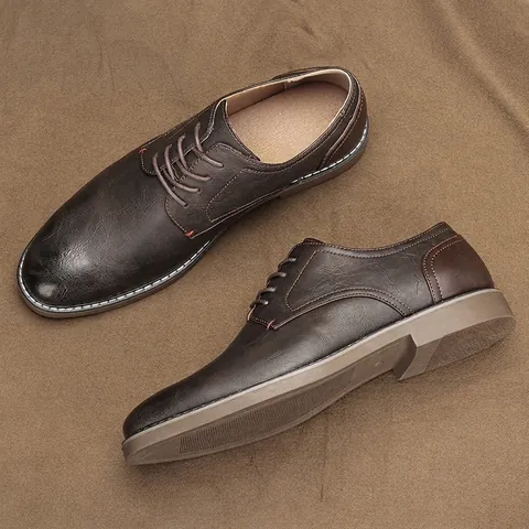 Scarpe Casual da Uomo in Pelle Effetto Sfregamento Vintage Derby in Pelle Sintetica Traspiranti Business Casual Marroni per Uomo