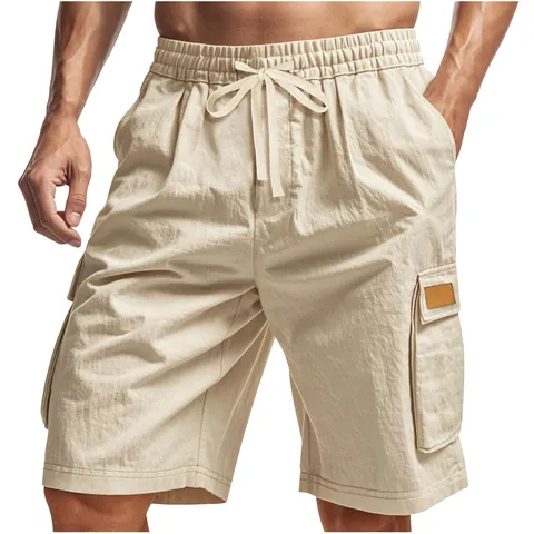 Men's Cargo Shorts Loose Tactical Outdoor Shorts Polyester Multi-Pocket Casual Sports Shorts With Drawstring Elastic Waist