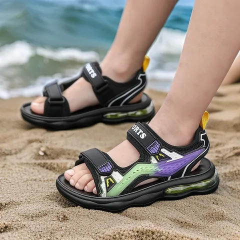 Boys Sports Sandals Summer Outdoor Beach Shoes Visible Air Cushion Hook And Loop Open Toe Kids Sneakers Casual Footwear