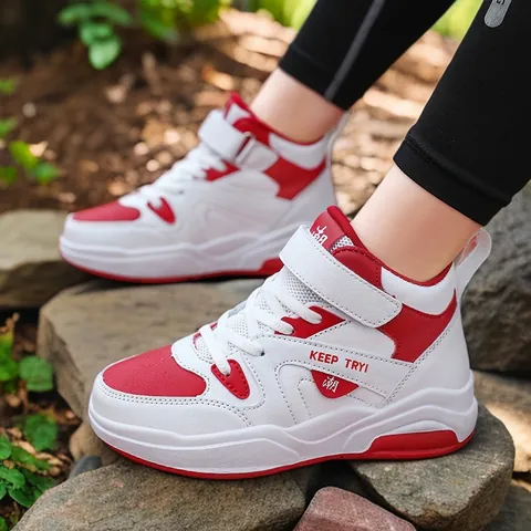 Zapatillas Altas para Niños Transpirables Antideslizantes Suela Blanda de Moda Bloques de Color Gancho y Bucle Zapatos de Correr para Niños Niñas Escuela Diario