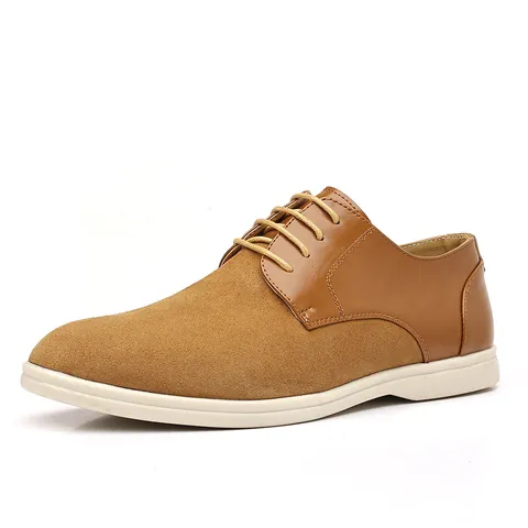 Scarpe Casual da Uomo in Pelle Taglie Forti Stringate Basse Leggere Suola Morbida Design a Giunzione Pelle Scamosciata PU