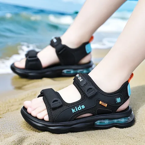 Boys Sports Sandals Kids Summer Open Toe Beach Shoes Soft Sole Air Cushion Breathable Hook and Loop Sandals for Boys