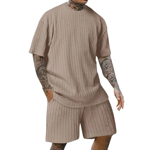 Men's Casual Sporty Textured Jacquard T-Shirt Round Neck Short Sleeve Loose Fit Polyester Summer Fashion Top
