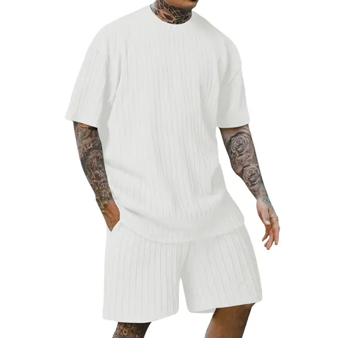 Men's Casual Sporty Textured Jacquard T-Shirt Round Neck Short Sleeve Loose Fit Polyester Summer Fashion Top