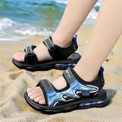 Boys Sports Sandals Air Cushion Open Toe Beach Shoes Kids Summer Outdoor Casual Footwear With Hook And Loop Straps