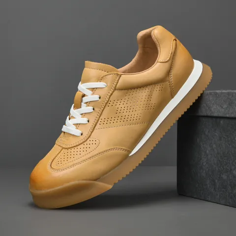 Chaussures Décontractées GAT German Army Trainers en Cuir Véritable pour Hommes Perforées Respirantes Chaussures de Skate Blanches Baskets Rétro en Cuir de Vachette Semelle en Gomme
