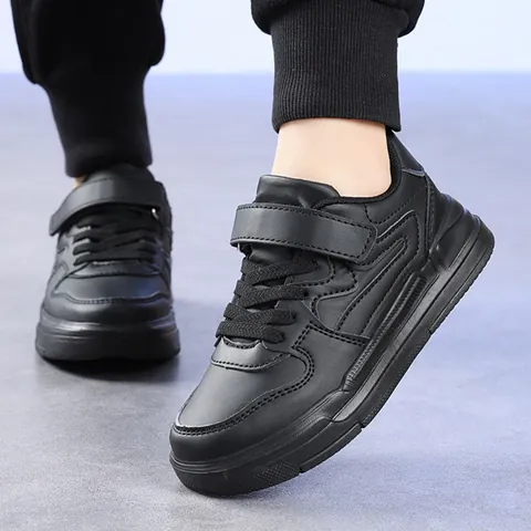 Spring 2024 Kids Sneakers Boys Girls Synthetic Leather Skateboard Shoes Non-Slip Hook And Loop Casual Sport Shoes For Children Big Kids Footwear