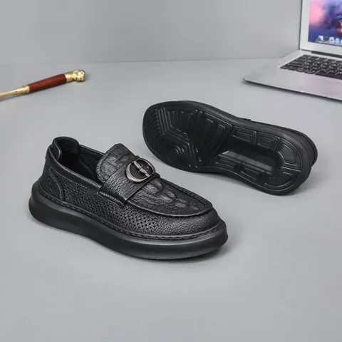 Mocassins en Cuir de Mouton Véritable pour Hommes Ajourés Chaussures de Conduite Mode Mocassins Décontractés Respirants Motif Crocodile