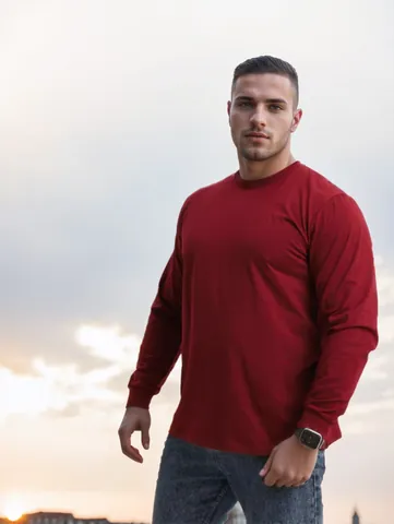 Heren Zwaargewicht Puur Katoen Lange Mouw T-Shirt Losse Pasvorm Ronde Hals Effen Kleur Casual Top