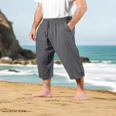 Men's Casual Cotton Linen Pants Summer Beach Trousers Drawstring Elastic Waist Straight Leg Breathable Comfortable Sweatpants For Men
