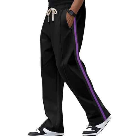 Men's High Street American Style Flare Sweatpants Contrast Side Stripe Hip Hop Casual Track Pants Polyester Joggers