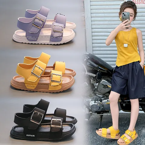 Kids Sandals For Boys Girls Summer Trendy Breathable Casual Beach Shoes Double Strap Metal Buckle Open Toe Non Slip EVA