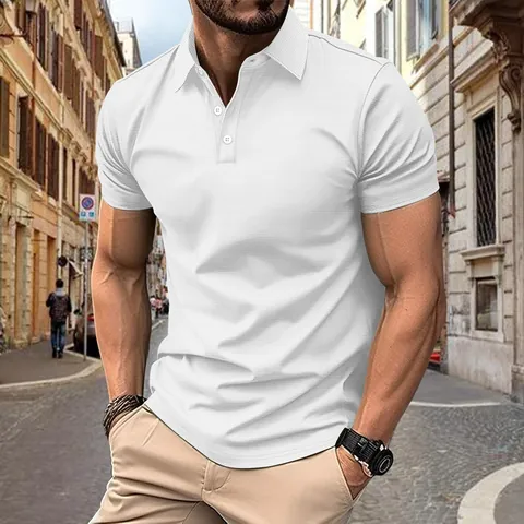 Heren Spierpasvorm Poloshirt Zomer Ademend Wafeltextuur Korte Mouw Revers Casual Polyester T-Shirt Top
