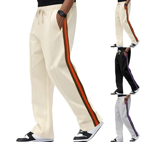 Men's High Street American Style Flare Sweatpants Contrast Side Stripe Hip Hop Casual Track Pants Polyester Joggers