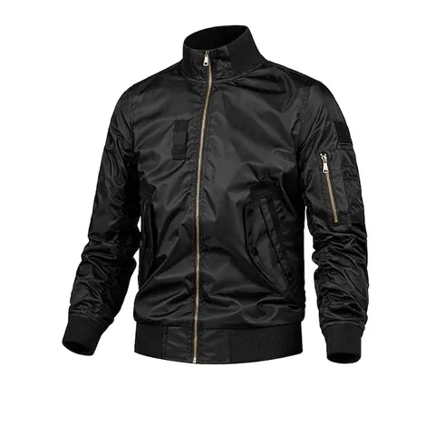 Men Casual Bomber Flight Jacket Loose Baseball Uniform Zipper Top With Embroidered Patch Windproof Polyester Outwear For Youth