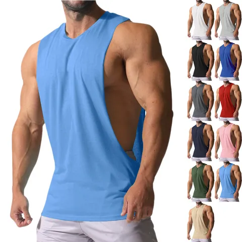 Men's Quick Drying Polyester Gym Tank Top Solid Color Loose Sleeveless Sport Vest For Fitness Weightlifting Bodybuilding Training Top