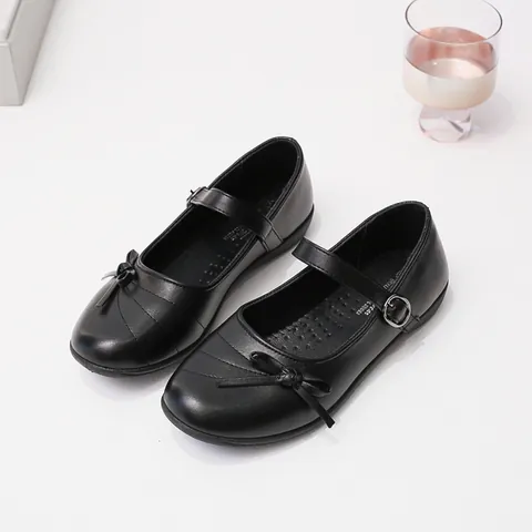 Scarpe Mary Jane per Ragazze Retrò Francesi in Pelle PU Nera con Fiocco Scarpe Basse per la Scuola Quotidiano Genitore-Figlio