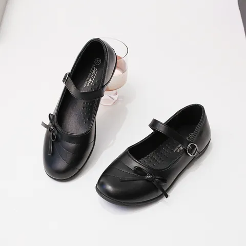 Scarpe Mary Jane per Ragazze Retrò Francesi in Pelle PU Nera con Fiocco Scarpe Basse per la Scuola Quotidiano Genitore-Figlio